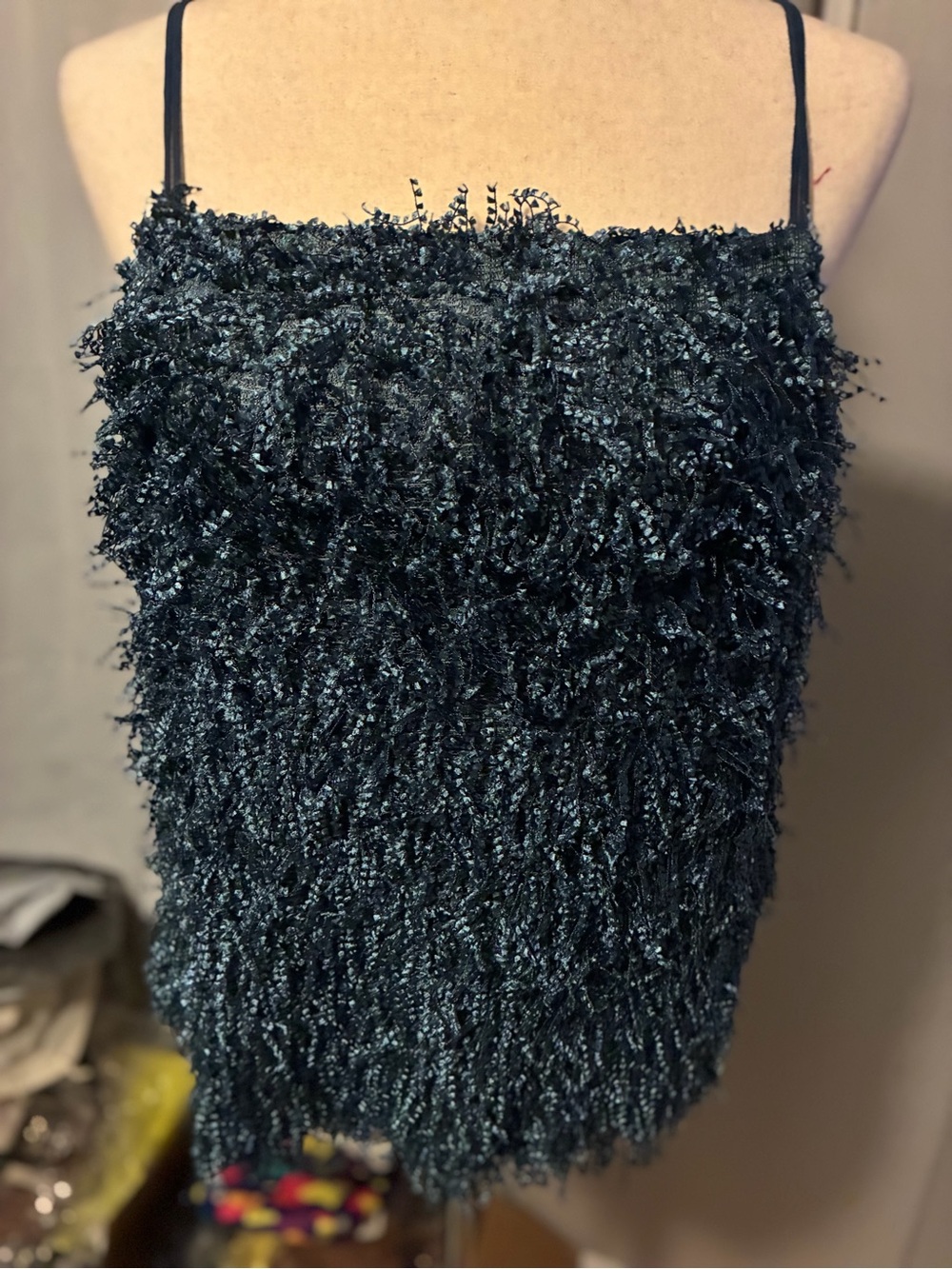 Anthropologie Women's Blue Textured Fringe Shirt